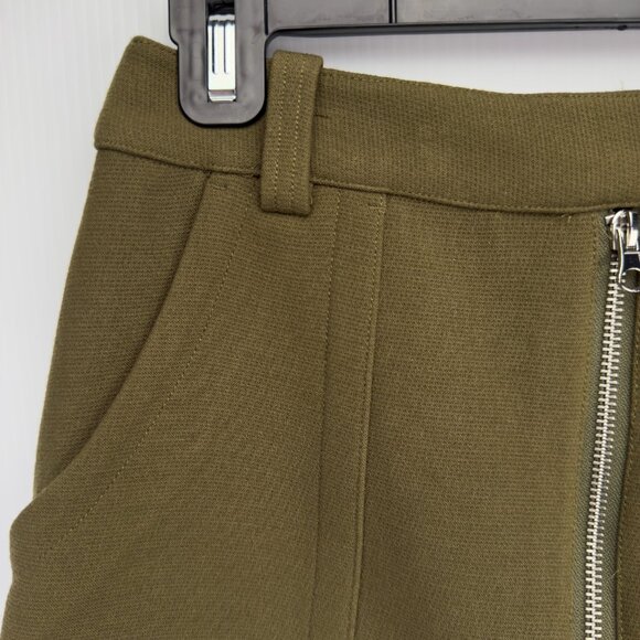 FRANK & OAK Zip Front Patch Pockets Stretch Utility Olive Green Mini Skirt S - Picture 4 of 5